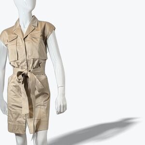 Liz Claiborne Safari Style Sleeveless Shirt Dress Belted Button Down Size Medium